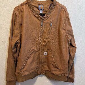 Carhartt Brown Duck Bomber Jacket Zip Front XXL Oversized Trendy